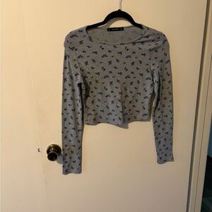 Aritzia Light Blue Long-Sleeve Floral Crop Top